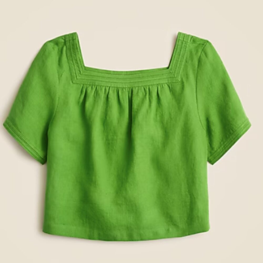 J Crew green sailor squareneck top in linen